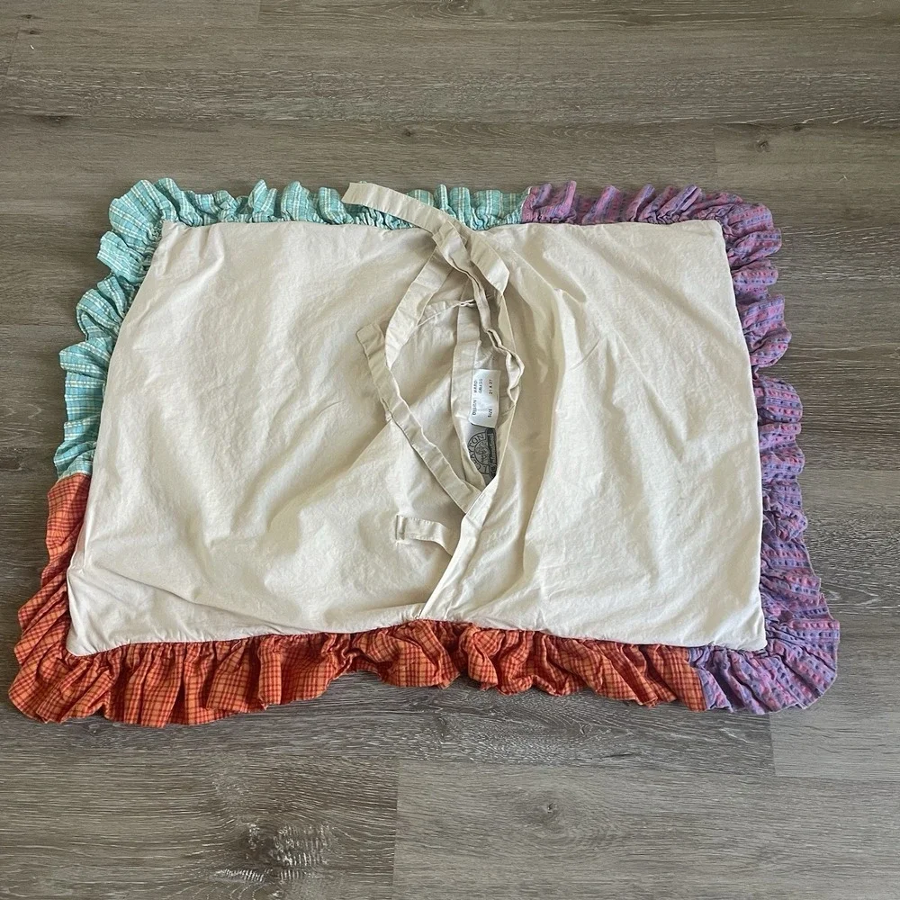 Vintage Patchwork Quilted Pillow Throws Ruffle Edge Cottage Core Plaid Standard